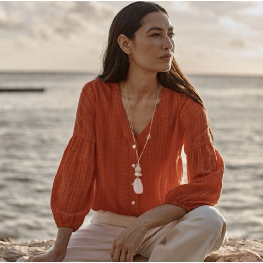 NWT J. Jill Campari Orange Peasant Top Button Up Boho Blouse Tunic Size MP $89